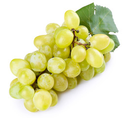 Juicy grape with leaf isolated on white