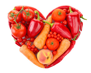 Heart shaped vegetables composition isolated on white