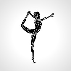 Silhouette of gymnastic girl. Art gymnastics dancing woman