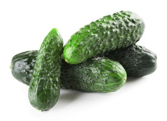 Ripe cucumbers isolated on white