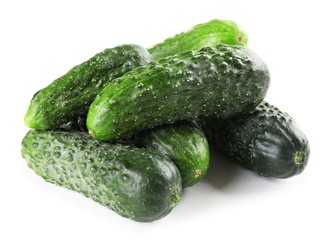 Ripe cucumbers isolated on white
