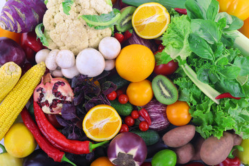 Colourful fruit and vegetable background