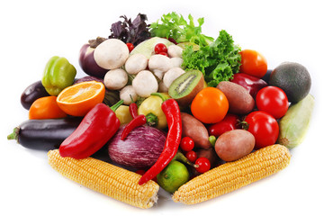 Fruit and vegetable collection on white background