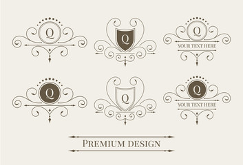 Set of luxury logo and monogram templates. Elegant calligraphic ornament pattern. Vector illustration for your restaurant, boutique, hotel, heraldic, jewelry, fashion and other business.