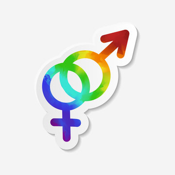 Gender identity icon. Hetero symbol. Sticker with watercolor effect. Vector illustration.