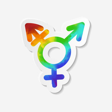 Gender identity icon. Intersex or transgender symbol. Sticker with watercolor effect. Vector illustration.