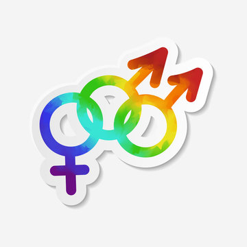 Gender identity icon. Bisexual symbol. Sticker with watercolor effect. Vector illustration.