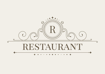 Luxury logo and monogram template. Elegant calligraphic ornament pattern. Vector illustration for your restaurant, boutique, hotel, heraldic, jewelry, fashion and other business.