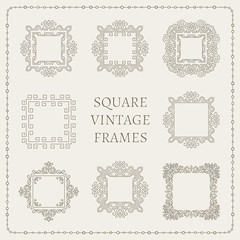 Set of elegant ornate floral design templates. Lineart vector frames and monograms illustration.