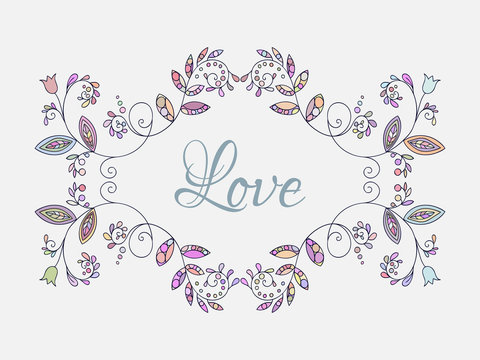 Romantic floral frame. Template for card and banner design.