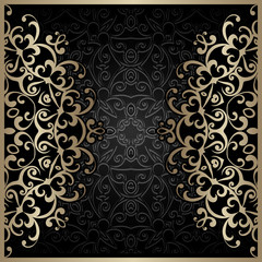 Vintage gold background with gold swirls
