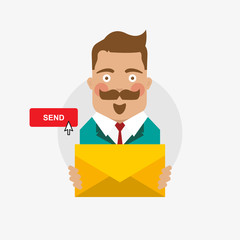 Men character with mail