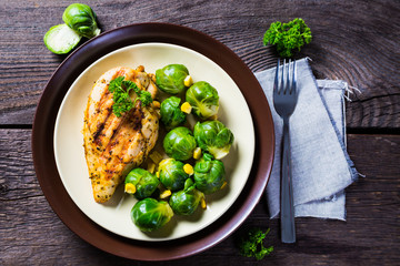 Fried chicken and brussels sprouts