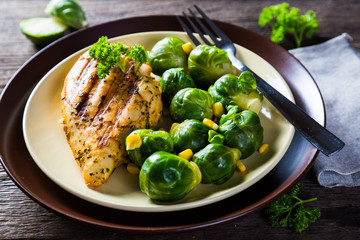Fried chicken and brussels sprouts