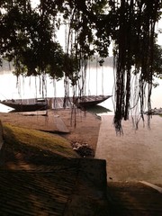 A small boat on the river in natural beauty