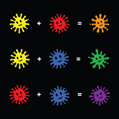 Color combinations, color blots, color wheel. Red, blue, green colors. Vector illustration.