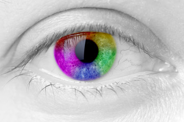 rainbow colours in a woman eye