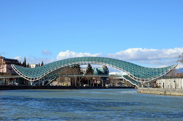 The Bridge of Peace - futuristic pedestrian bridge over the Kura River. Tbilisi