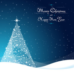 Christmas vector dark blue background with trees, snowflakes stars and wishes