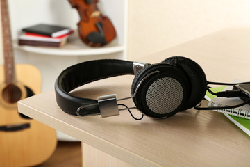 Headphones and music equipment in the room
