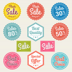Set of retro promotion discount sale and guarantee tag banner label badge sticker ribbon