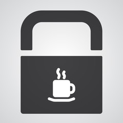 White Coffee icon on black pad lock