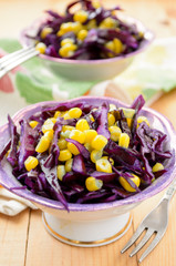 red cabbage salad with sweet corn