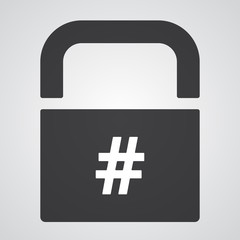 Obraz premium White Hashtag icon on black pad lock