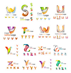 Set of colorful abstract letter corporate logos created with overlapping flowing shapes. Universal business icons for any idea isolated on white