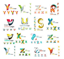 Set of colorful abstract letter corporate logos created with overlapping flowing shapes. Universal business icons for any idea isolated on white