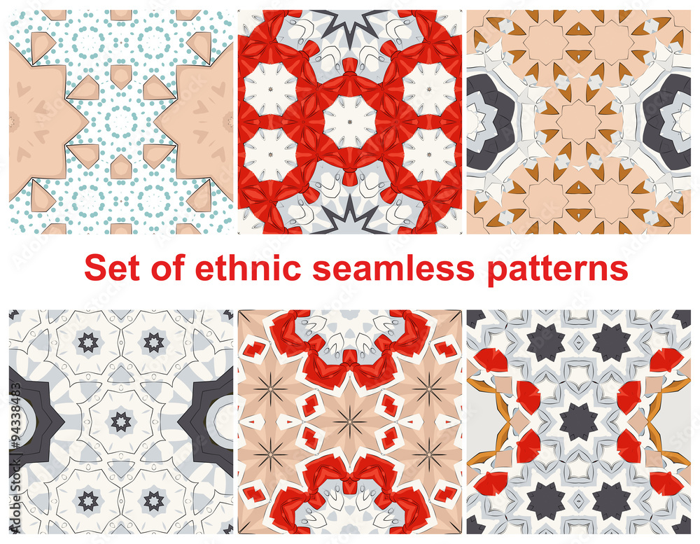 Poster set of six colorful geometric patterns (seamlessly tiling).seamless pattern