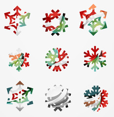 Set of abstract colorful snowflake logo icons, winter concepts, clean modern geometric design