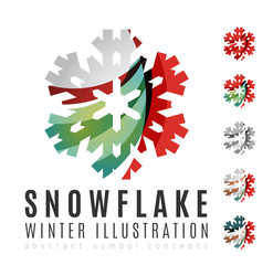 Set of abstract colorful snowflake logo icons, winter concepts, clean modern geometric design