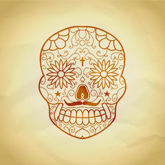 Sugar skull with floral ornament vector Illustration.
