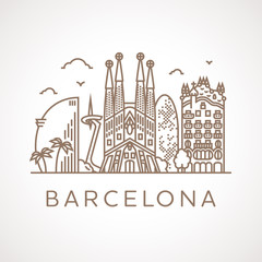Trendy line-art illustration of Barcelona. - obrazy, fototapety, plakaty