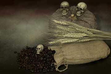 Still life with skulls 4 - Still life with skulls in dark color tone (Halloween)