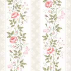 Fototapeta premium seamless pattern with floral borders lace and butterflies
