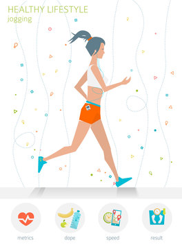 Concept of healthy lifestyle. Young woman is jogging. Running. 