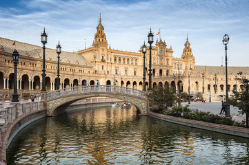 Famous Plaza de Espana, Sevilla, Spain. Bridge of square of spain.