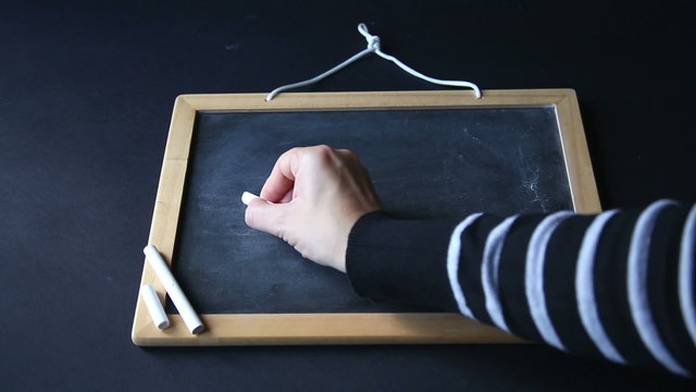 hands writing on chalkboard " success"
