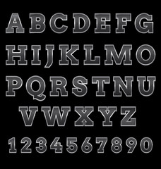 Iron Fonts on on black background, Vector