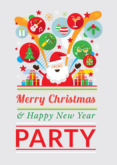 Santa Claus with Party Icons, Merry Christmas and Happy New year