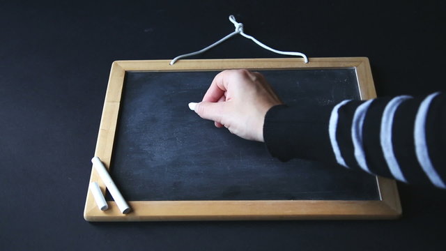 hands writing on chalkboard " good morning"