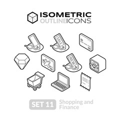 Isometric outline icons set 11