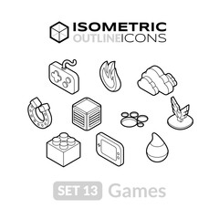 Isometric outline icons set 13