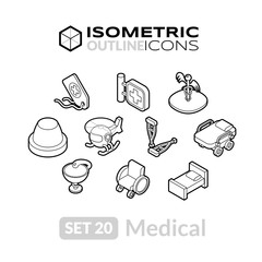 Isometric outline icons set 20