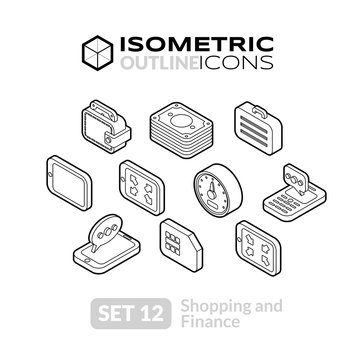 Isometric Outline Icons Set 12