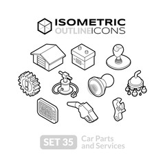 Isometric outline icons set 35