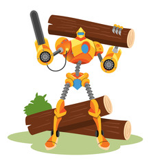 Robot Woodcutter. Vector flat illustration