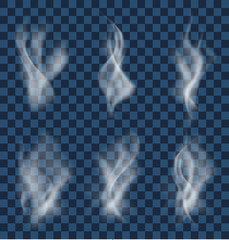 Set of white cigarette smoke waves on transparent background
